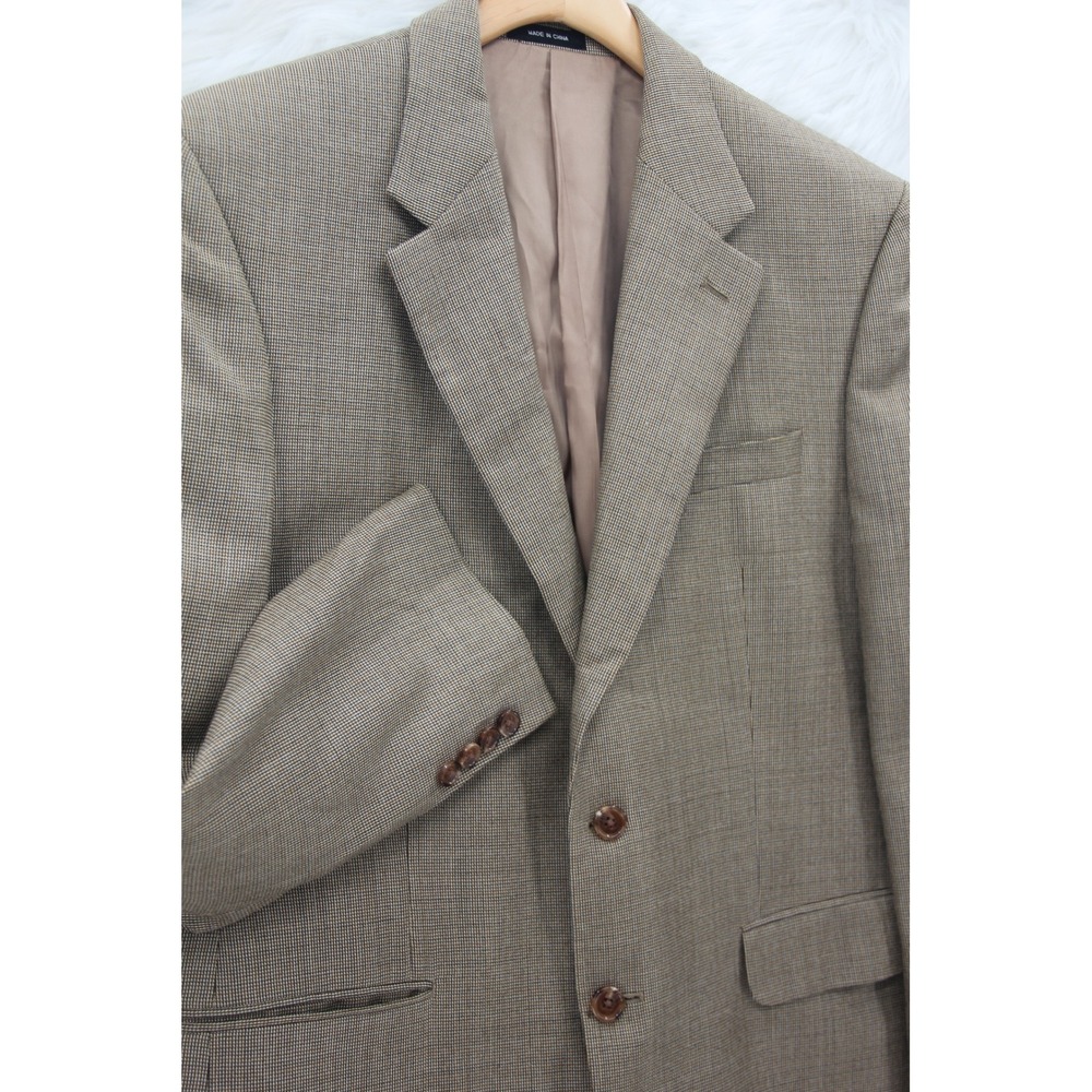 Lauren Ralph Lauren Blazer Men 40R Beige Wool Silk Houndstooth Sport Coat Jacket